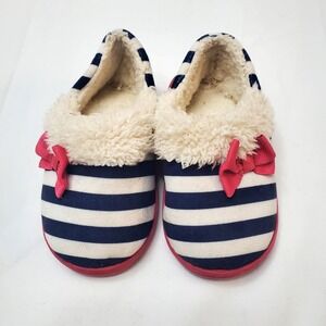 Girl Slippers ♡ Toddler Shoes ♡ Navy Blue & White Stripes W/Pink Bows ♡ Size 7/8